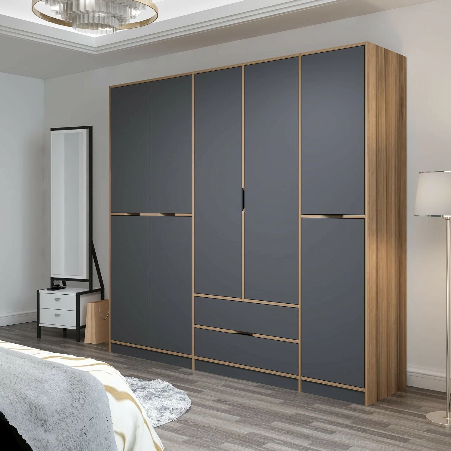Dollap Hanah Home Elina, anthracite dhe dore, 232x208x52cm