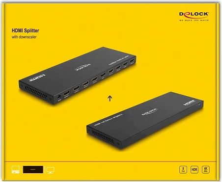 HDMI Splitter DeLOCK 1x8, 4K 60Hz, me downscaler, i zi