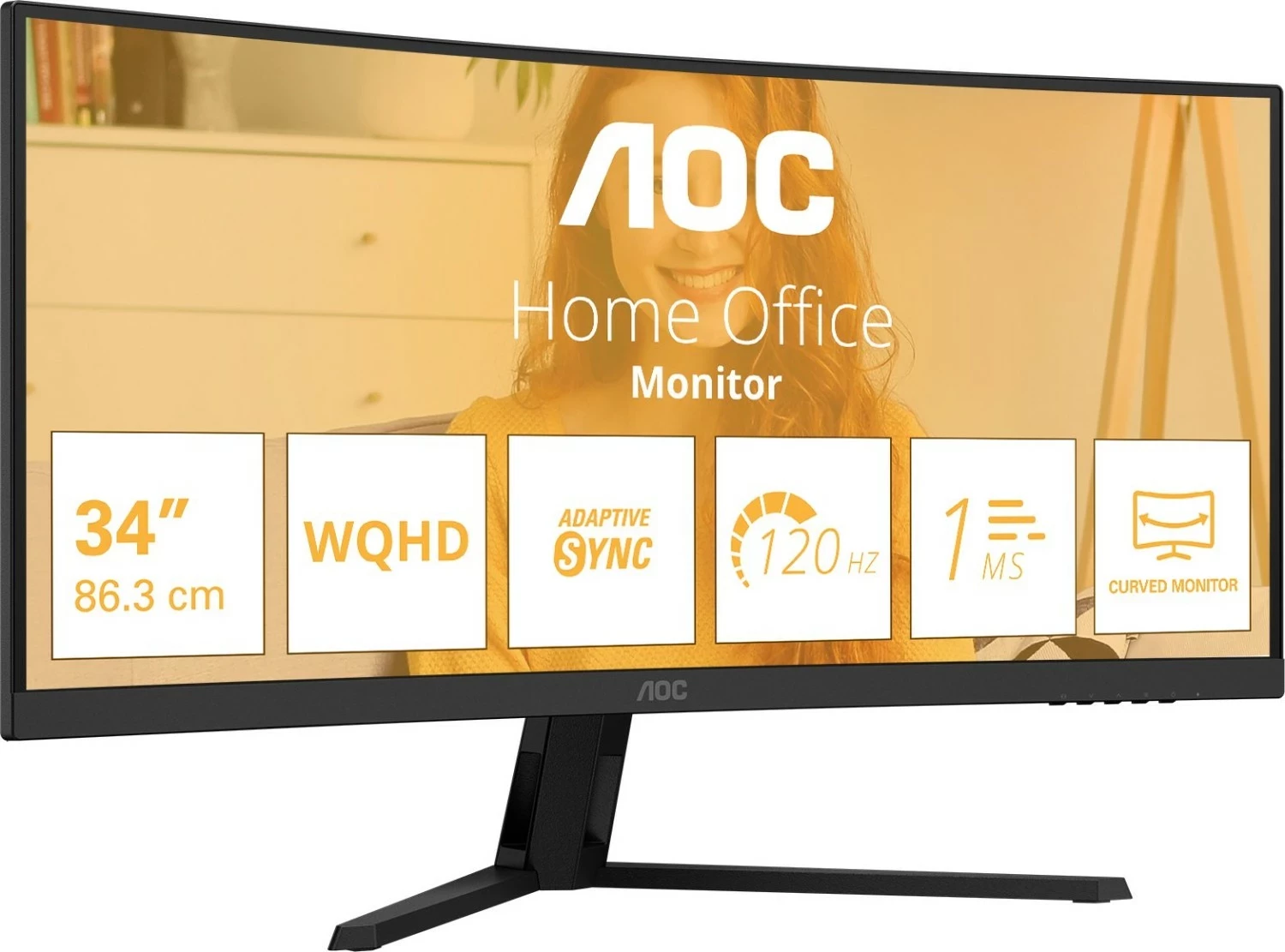 Monitor AOC CU34B3E, 34" UWQHD, 120Hz, Curved, VA, HDR10, i zi