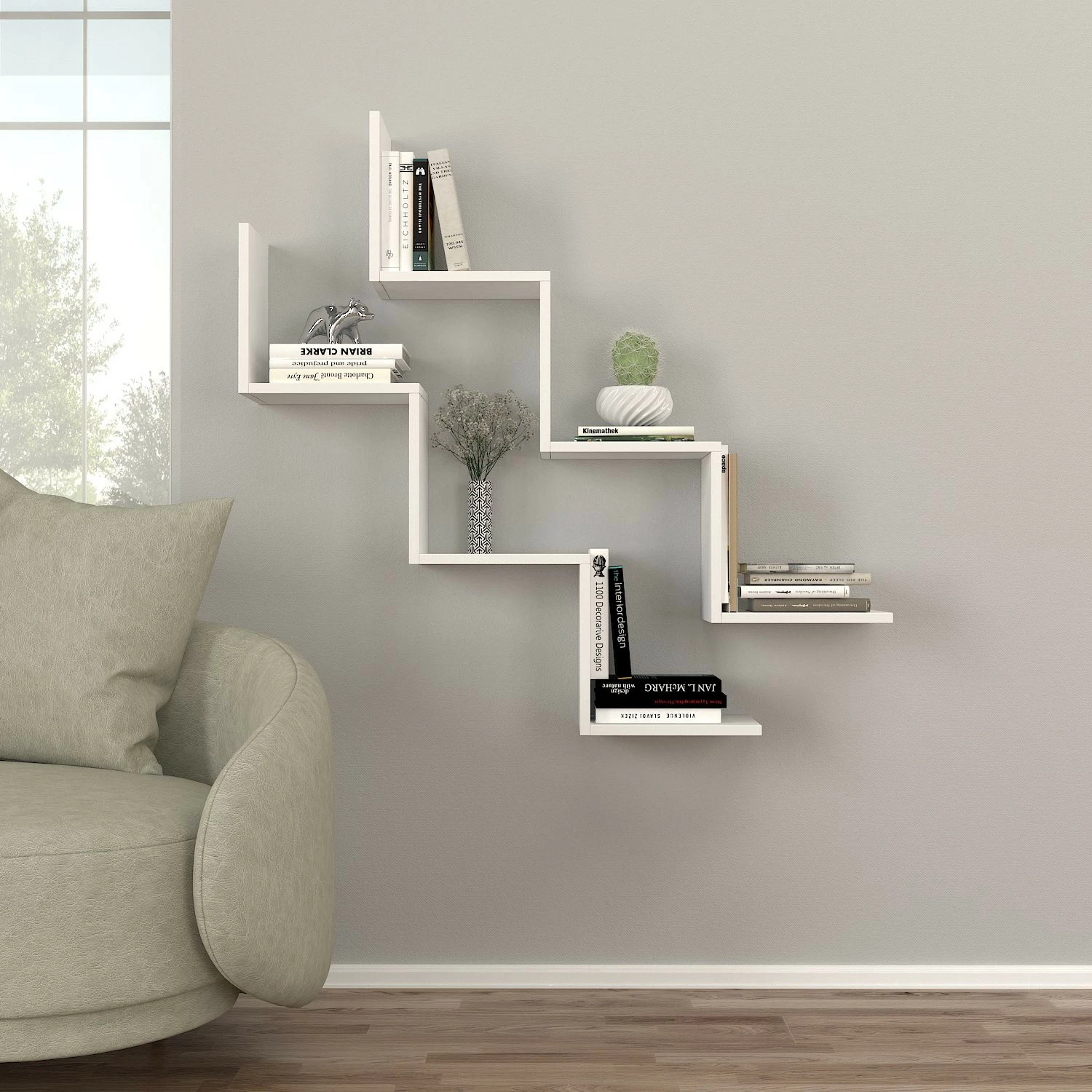 Raft muri Zig Zag, i bardhë, Hanah Home