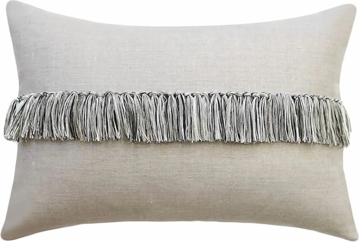 Jastëk dekorativ me thekë, ngjyrë e bardhë-gri, 60x40cm