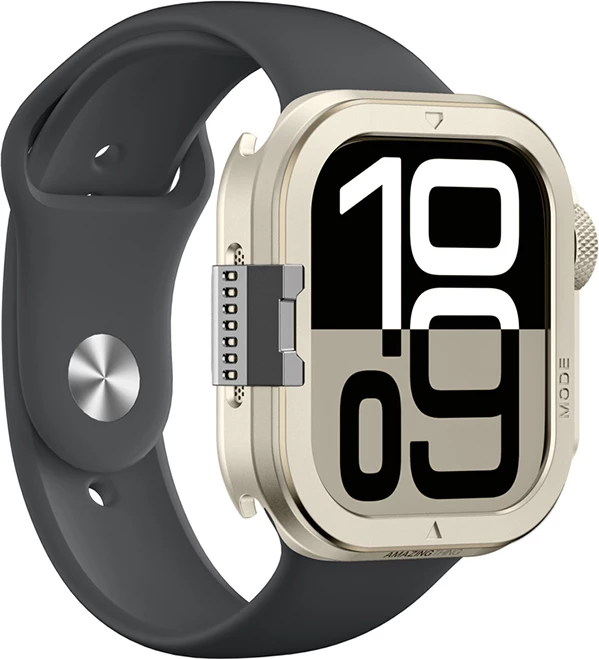 Mbështjellës metalik smartwatch AmazingThing Titan Pro për Apple Watch 11 46mm, aliazh alumini, montim snap-on, titanium