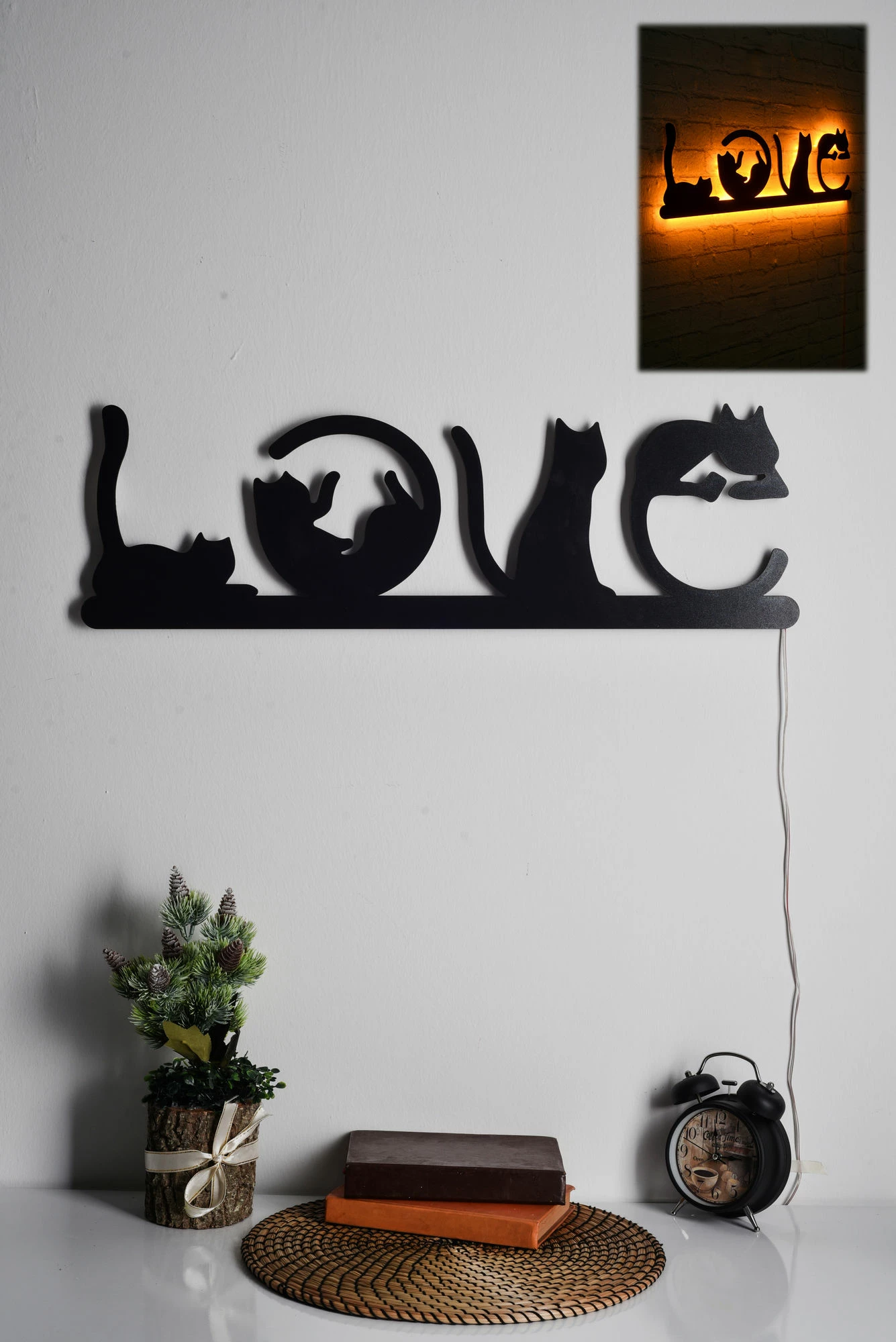 Dritë dekorative LED, Wallity, Cat Love, e verdhë