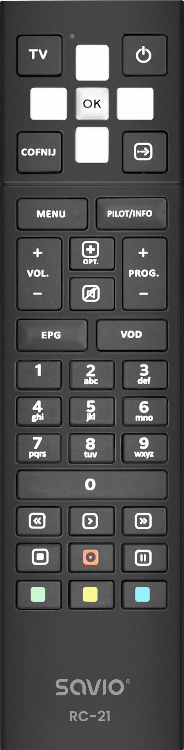 Telekomandë universale Savio RC-21 për dekoder NC+ Sagemcom, e zezë