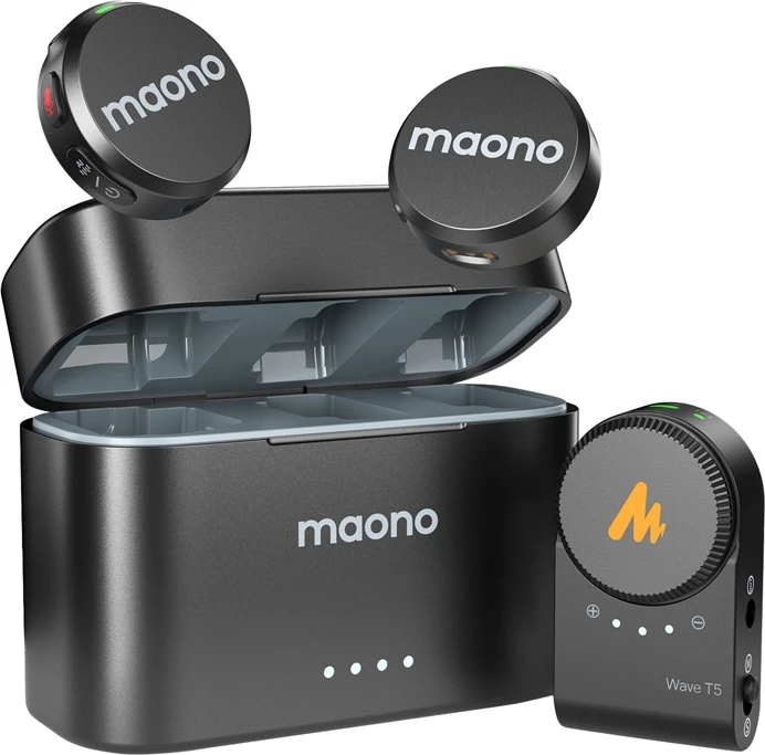 Mikrofon pa tela Maono WM650 A2, sistem me 2 transmetues, për kamera dhe telefon, i zi