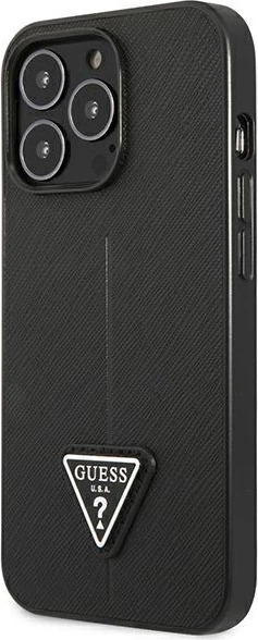 Mbështjellës Guess SaffianoTriangle Logo për iPhone 14 Pro 6.1", i zi, hardcase