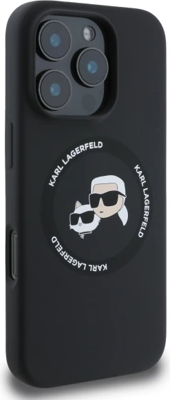 Mbështjellës Karl Lagerfeld KLHMP16XSKCHTCK për iPhone 16 Pro Max 6.9", silikon, MagSafe, zi