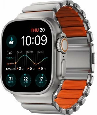 Rrip Smartwatch Nomad Stratos Band për Apple Watch 49mm, titanium + FKM, 1 copë, natyral titanium / ultra portokalli