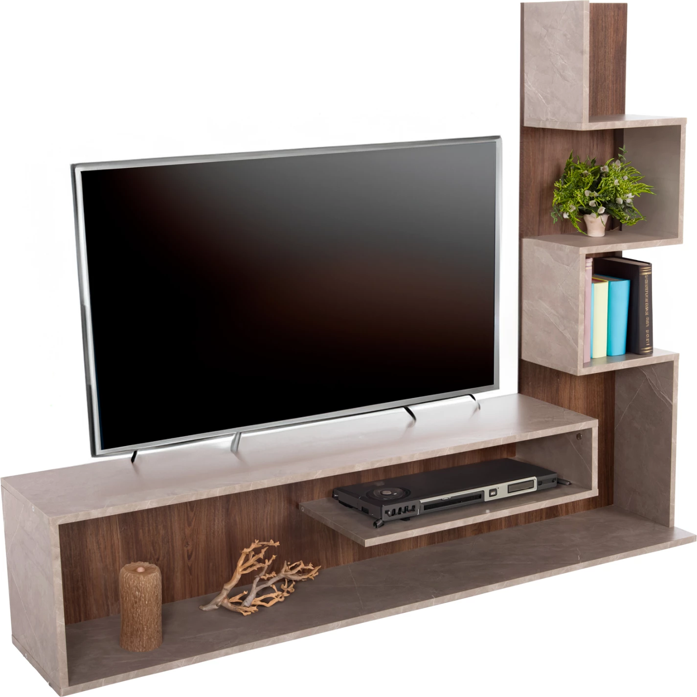 Kombinim mobiljesh për TV EDELIE FH8908.14 melaminë me teksturë guri gri-natyrale 150x29.5x120H cm