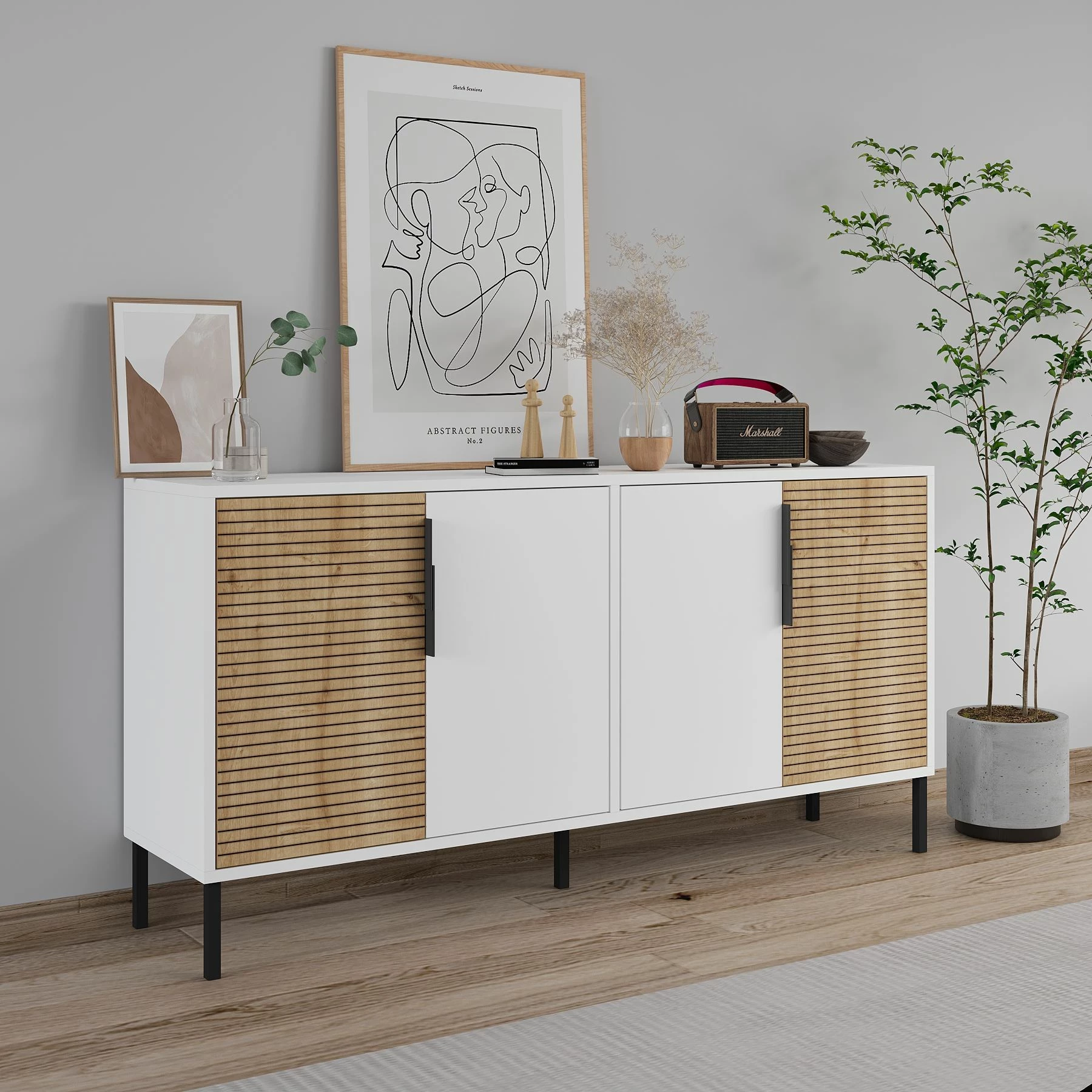 Konsol Skye Decor, ngjyrë e bardhë, lisi sapphire