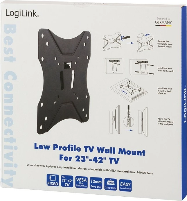 Mbajtëse muri për TV/monitor LogiLink BP0004, VESA 200x200, 23-42", e zezë