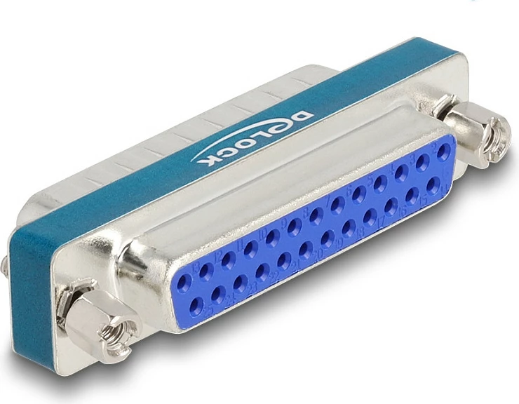 Adapter filtër EMI/HF DeLOCK D-Sub 25-pin mashkull në femër, low-pass induktiv, blu/argjend