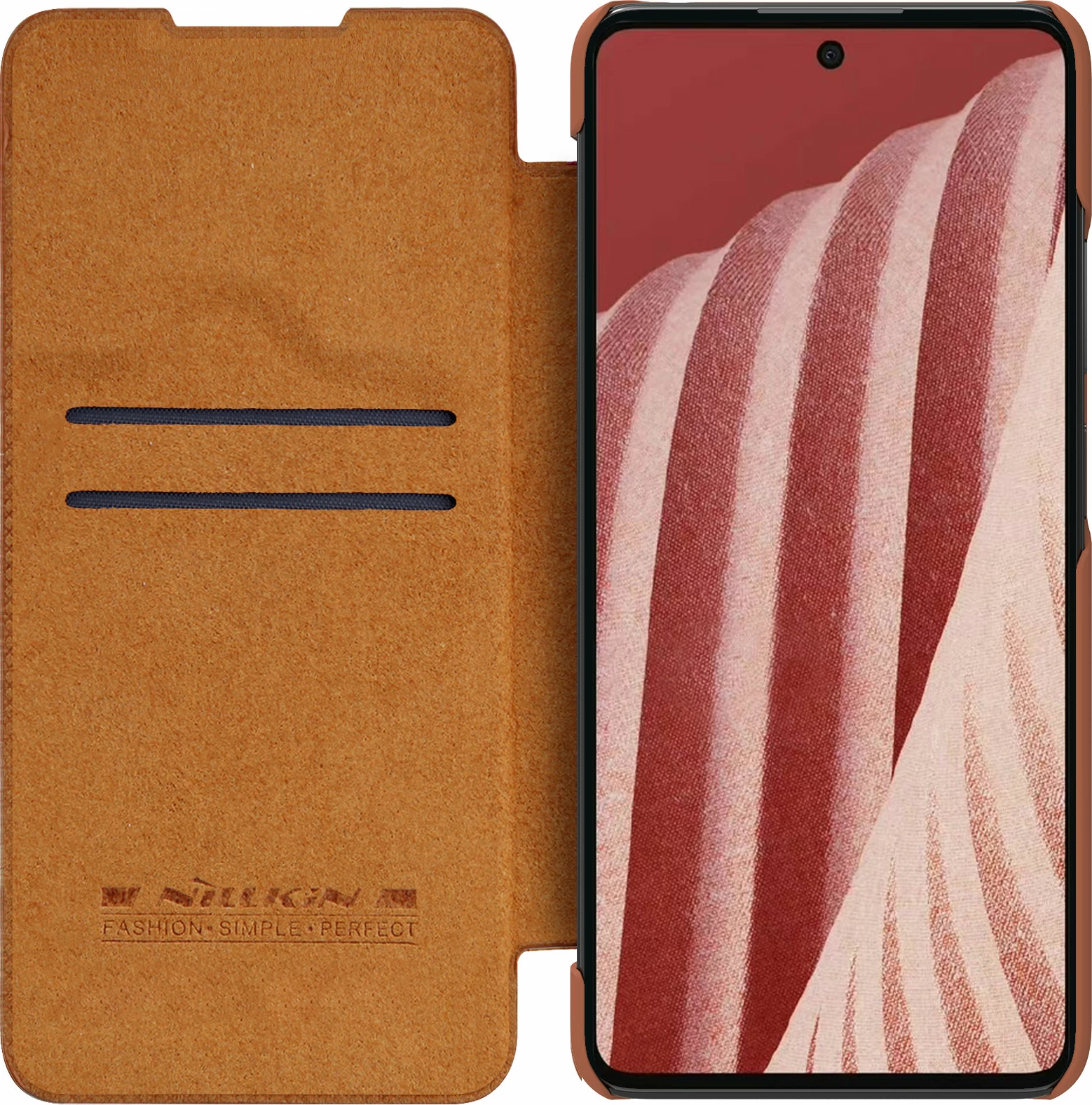 Mbështjellës Nillkin Qin për Samsung Galaxy A73, lëkurë, kafe