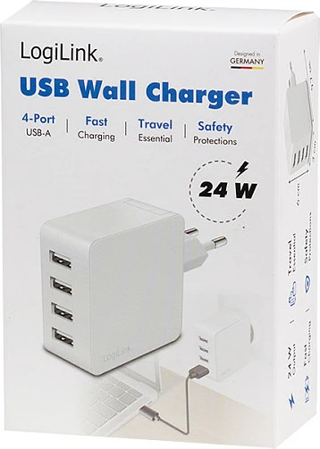 Karikues USB-A LogiLink 24W, 4-Port (4x USB-A), i bardhë