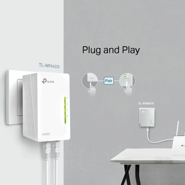 Powerline Wi‑Fi kit TP-LINK TL-WPA4220 TKIT AV600, Wi‑Fi 300Mbps, 2x LAN (WPA4220) + 1x LAN (PA4010), 3-pack, i bardhë
