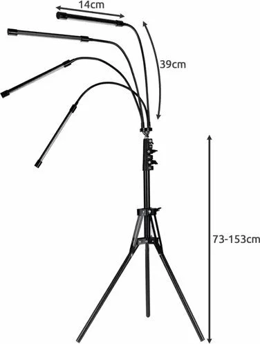 Llambë LED grow për bimë Gardlov 19388, 80 LED, 4 panele, me tripod, USB, timer, e zezë, set 4 copë