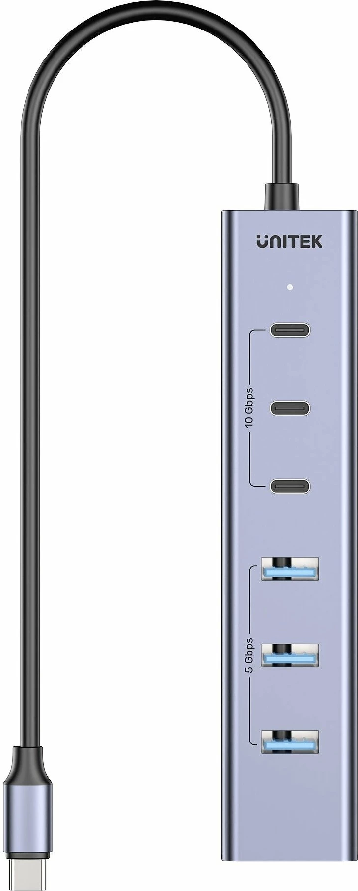 Hub USB-C Unitek Active, 3x USB-C 10Gbps + 4x USB-A 5Gbps, me adapter rryme, gri