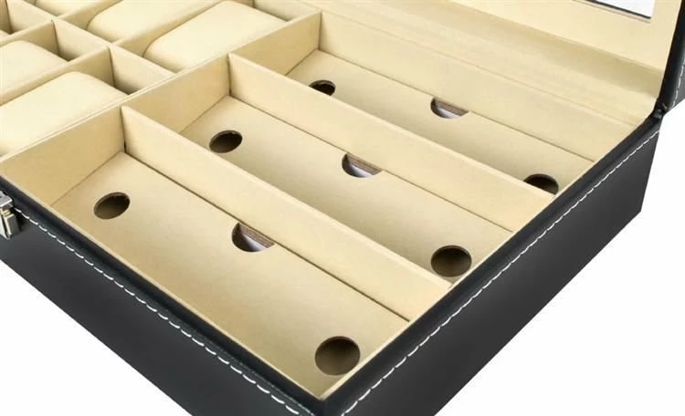 Organizer për ora dhe syze Ikonka 6+3 ndarje, me kyç, 33.5x20.5x8 cm, set me çelës, i zi