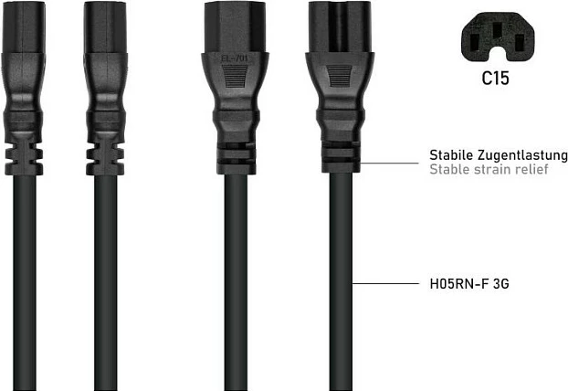 Kabllo rryme Kabelmeister C14–C15, 0.5 m, e zezë