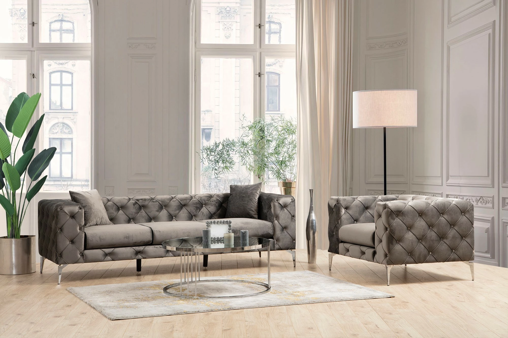 Divan treshe Como, ngjyrë antracit, Atelier del Sofa