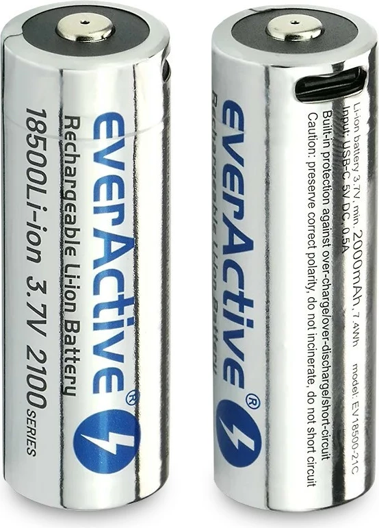 Bateri e rikarikueshme everActive 18500 Li-ion 3.7V, 2100 mAh, USB-C, Silver