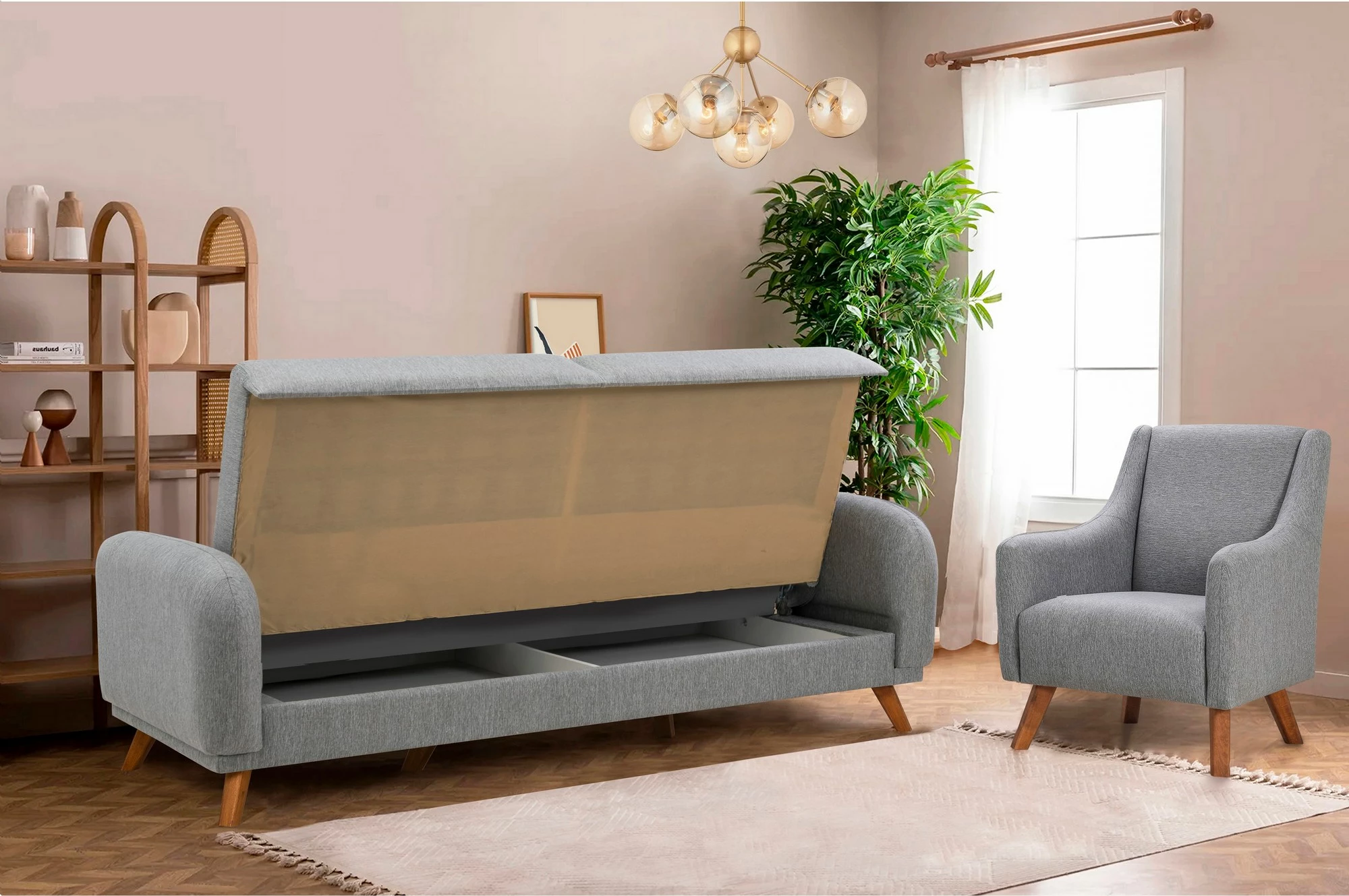 Set divan-krevat Hera, ngjyrë gri, Atelier del Sofa