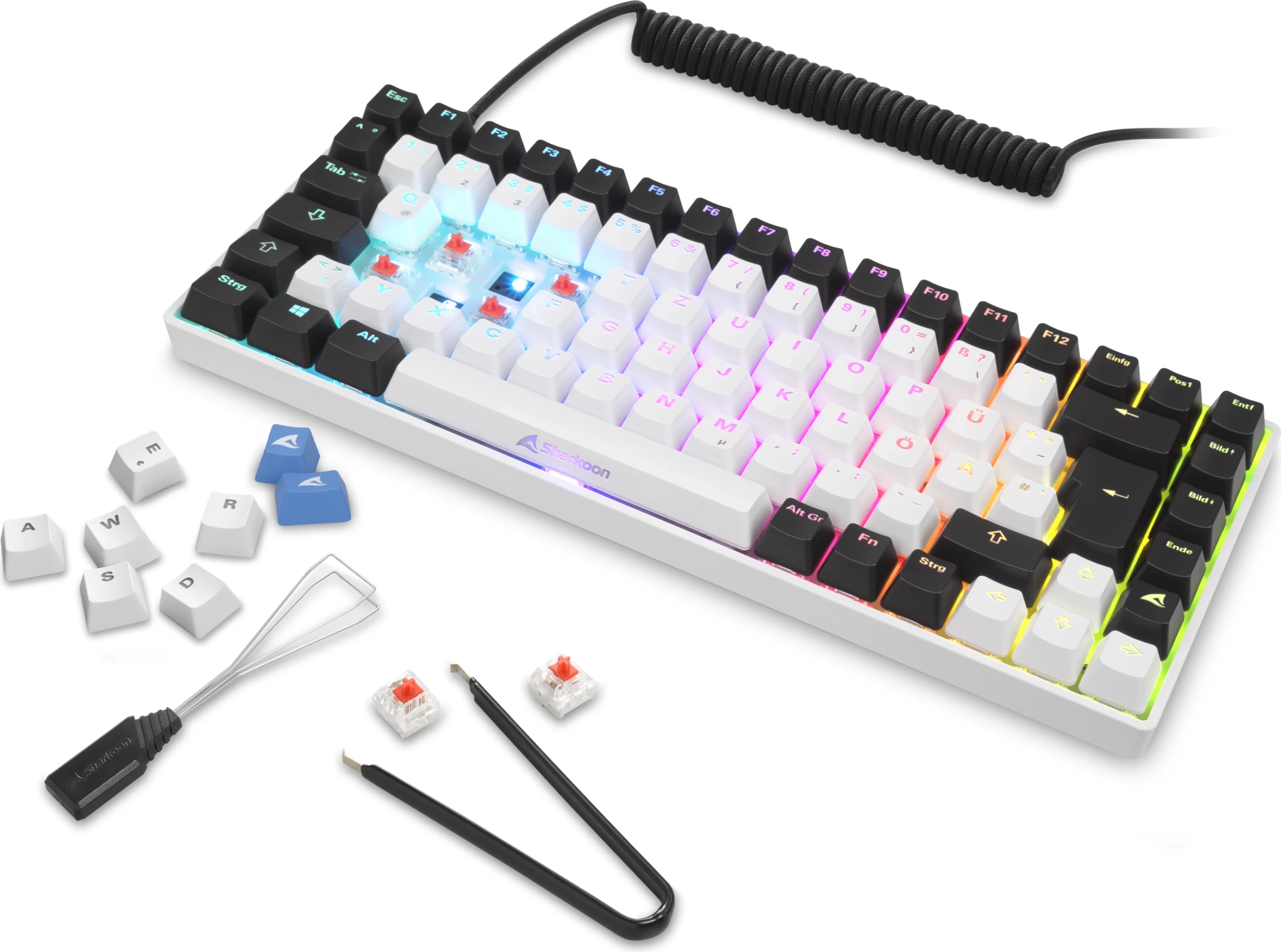 Tastierë Sharkoon SKILLER SGK50 S3, Gateron Brown, DE-Layout, RGB, bardhë/zezë