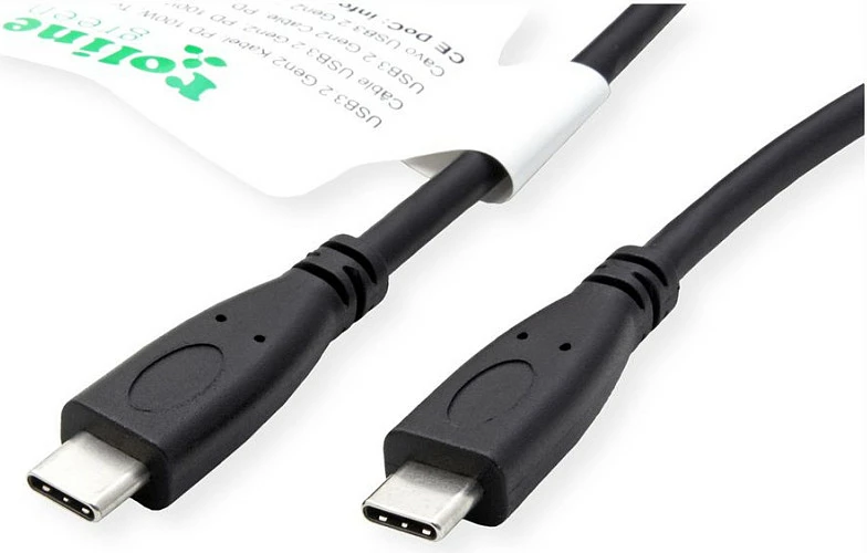 Kabllo USB-C ROLINE 11.44.9057, 1m, USB 3.2 Gen 2, 10 Gbit/s, USB PD 100W, e zezë