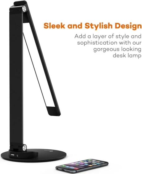 Llambë tavoline LED TaoTronics TT-DL19 9W me 5 nivele ndriçimi, 5 moda ngjyre, USB 5V/1A, e zezë