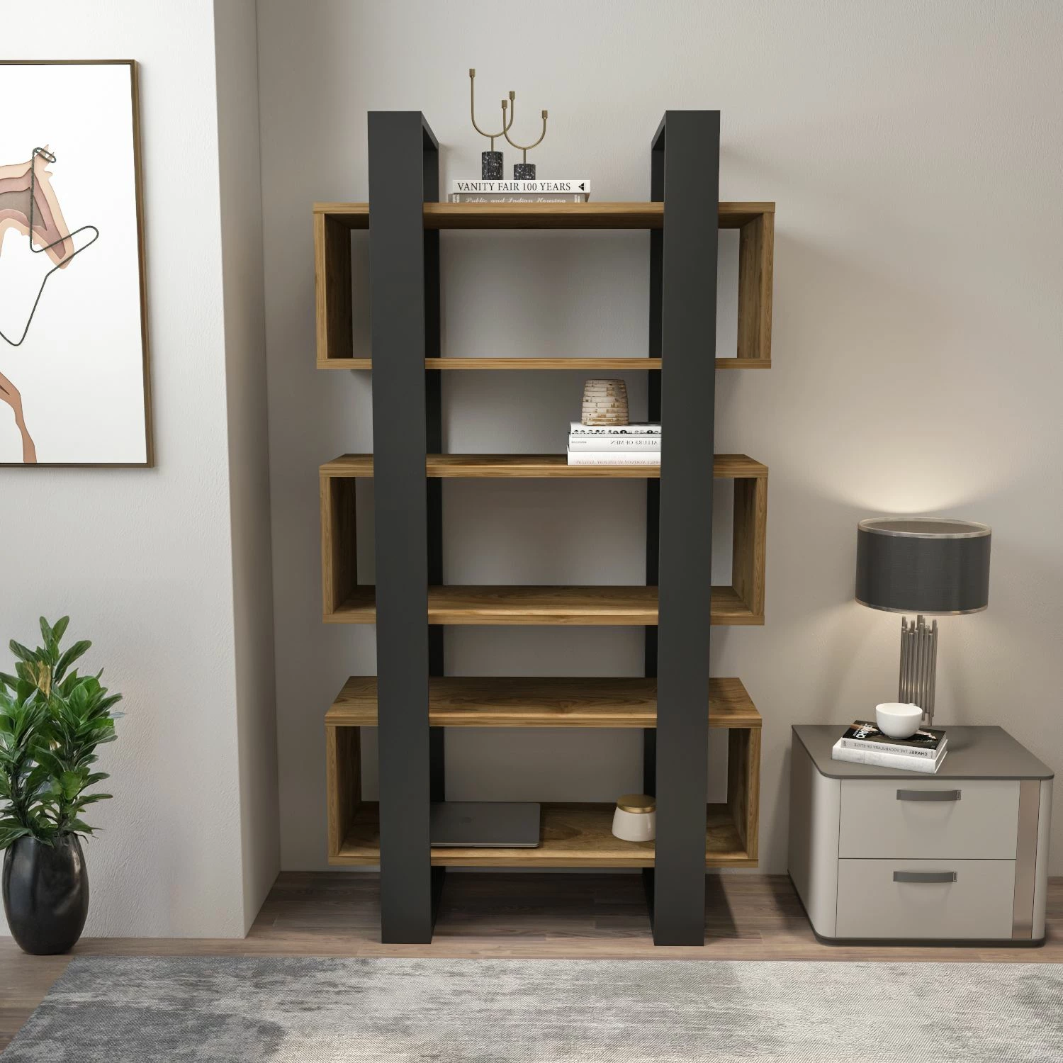 Raft librash Skye Decor, Reina, ngjyrë arre dhe antracit