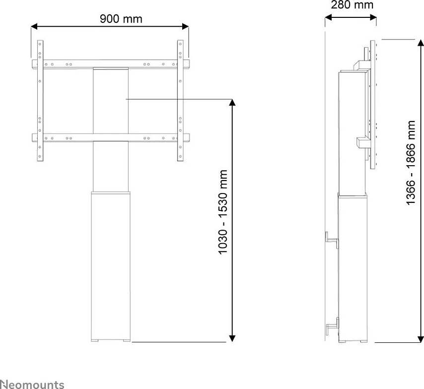 Mbajtëse muri elektrike për TV/monitor Neomounts (Newstar), 42-100", max 130 kg, VESA 200x200-800x600, argjendtë
