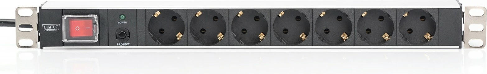 Prizë rack Digitus DN-95403, 7x Schuko, 1U, 2m, me mbrojtje nga mbingarkesa, e zezë/argjend