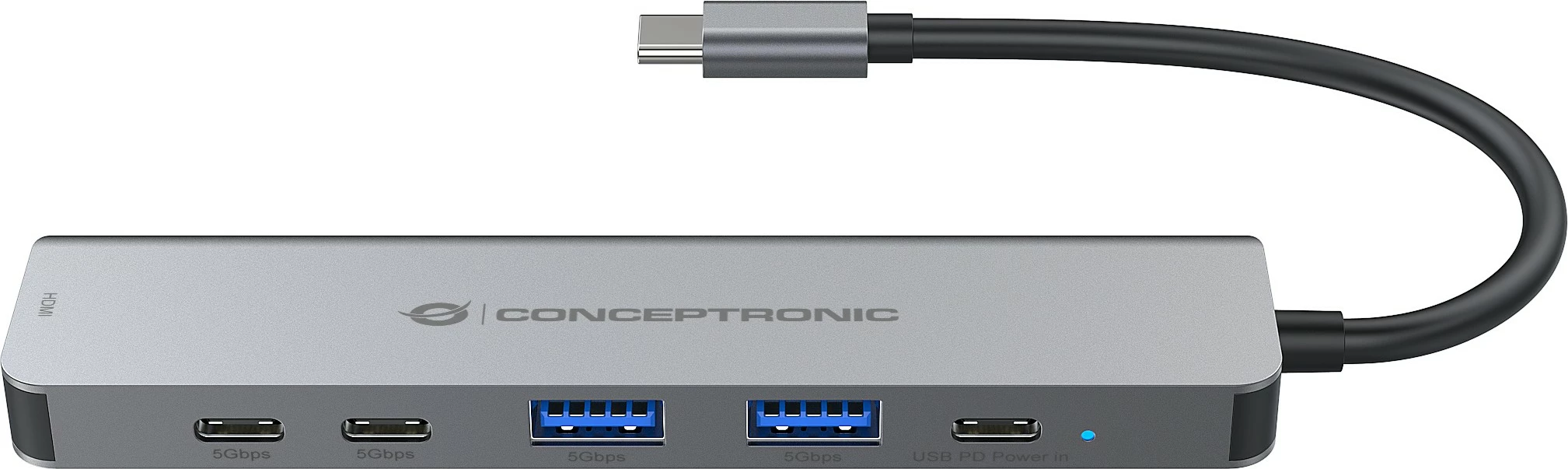 Docking station Conceptronic 6-1 USB-C në HDMI/2xUSB-A/2xUSB-C, 25cm, gri
