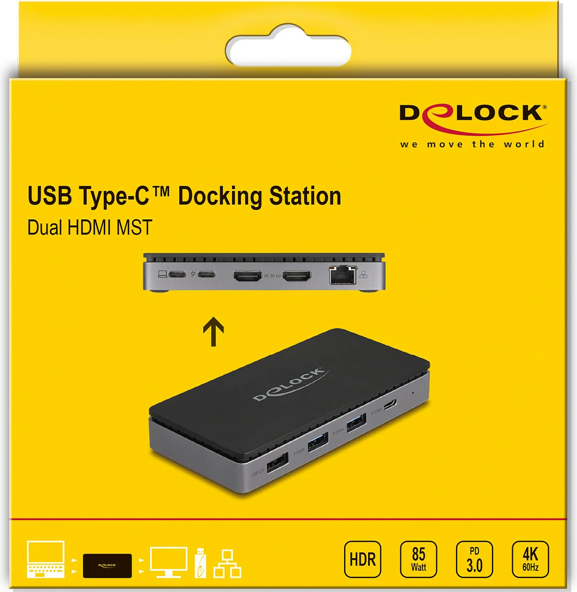 Docking stacion DeLOCK USB-C, Dual HDMI 4K, Gigabit LAN, PD 85W, zi/gri