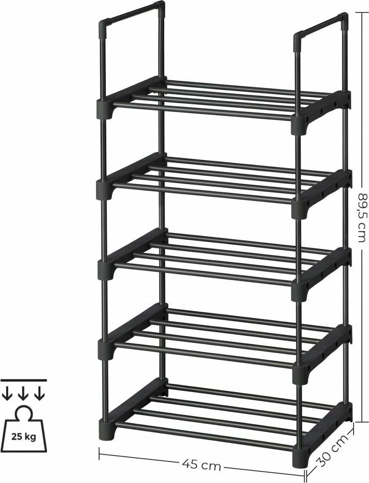 Kabinet për këpucë Leobert LSA005B02, 5 rafte, 45 x 30 x 89.5 cm, metal, i zi