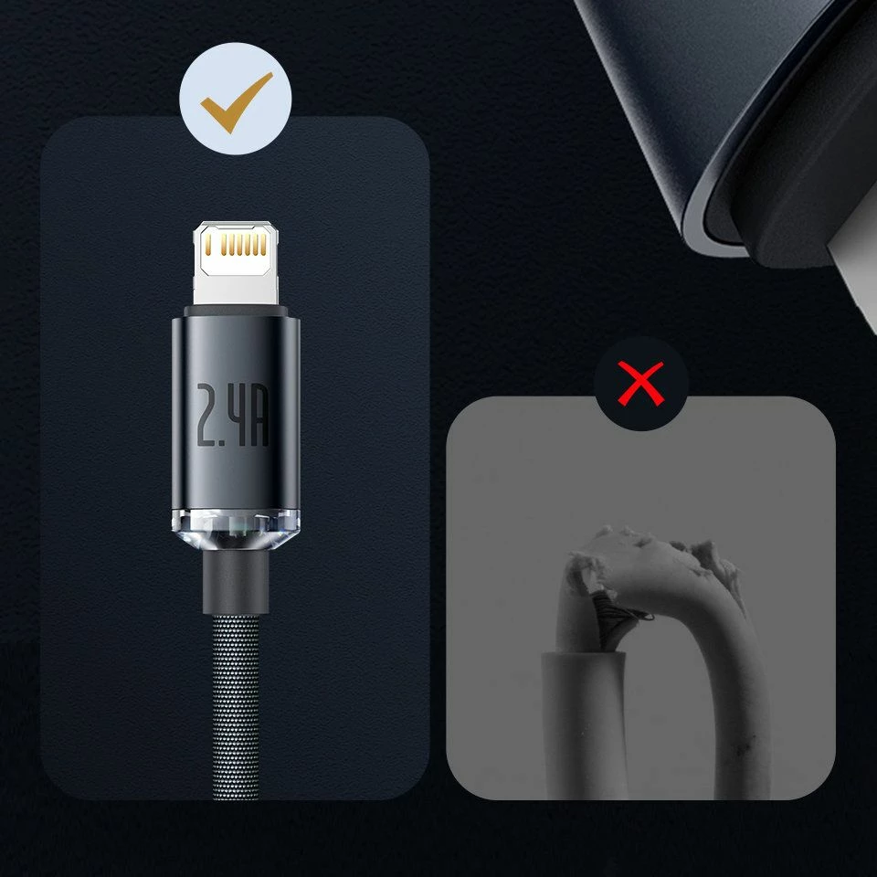 Kabllo USB-A në Lightning Baseus Crystal BSU3027BLU 1.2 m 2.4A, blu