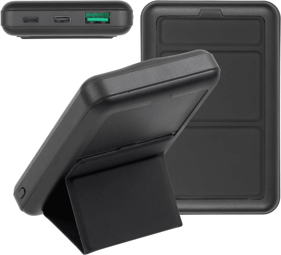 Powerbank magnetik MagSafe RIVACASE VA2604 10000mAh 20W Qi 15W me mbajtëse, e zezë