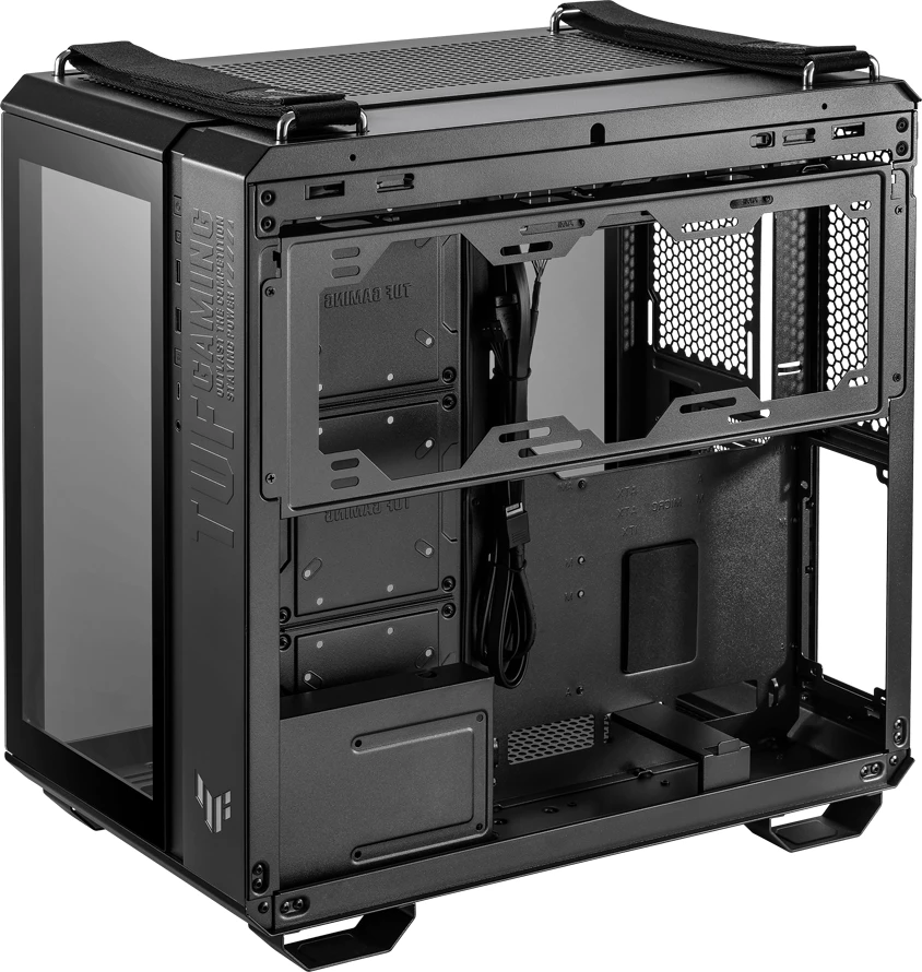 Kasë ASUS TUF Gaming GT502 PLUS, ATX Midi Tower, Dual Chamber, xham i kalitur, 4 ARGB fana + fan hub, USB-C, e zezë