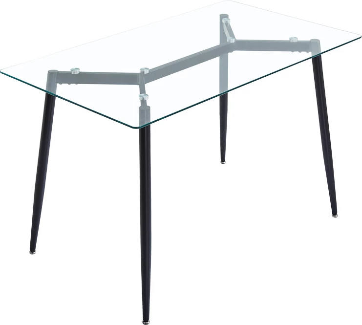 Set tavolinë me karrige Quana-Ezra, xham 8mm, këmbë të zeza, 120x70x75cm, 5 copë