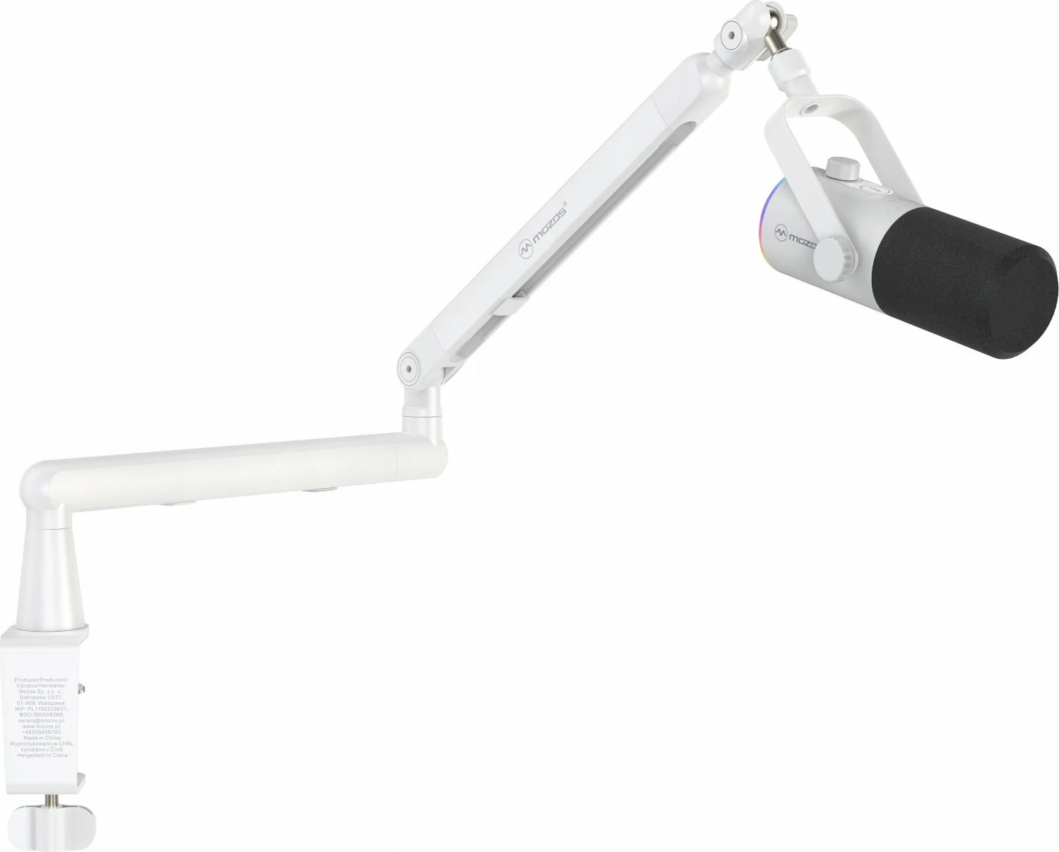 Mikrofon Mozos TAM8 v2 dinamik kardioid USB-C/XLR 192kHz/24-bit, i bardhë, set me krah (boom arm)