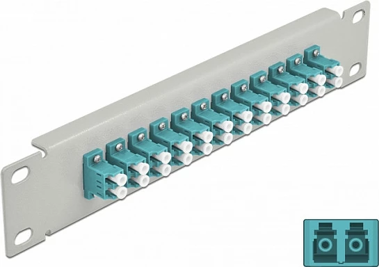 Patch panel fibër optike DeLOCK 10" 12x LC Duplex, 1U, aqua/gri