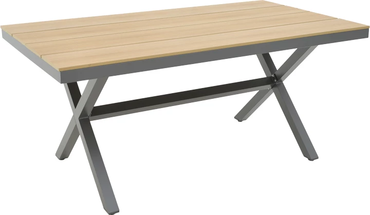 Tavolinë Thorio, poliuood natyral, këmbë alumini antracit, 160x90x75cm
