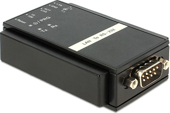 Konvertues LAN në RS-232 DeLOCK 62504, RJ45 (F) në DB9 (M), i zi