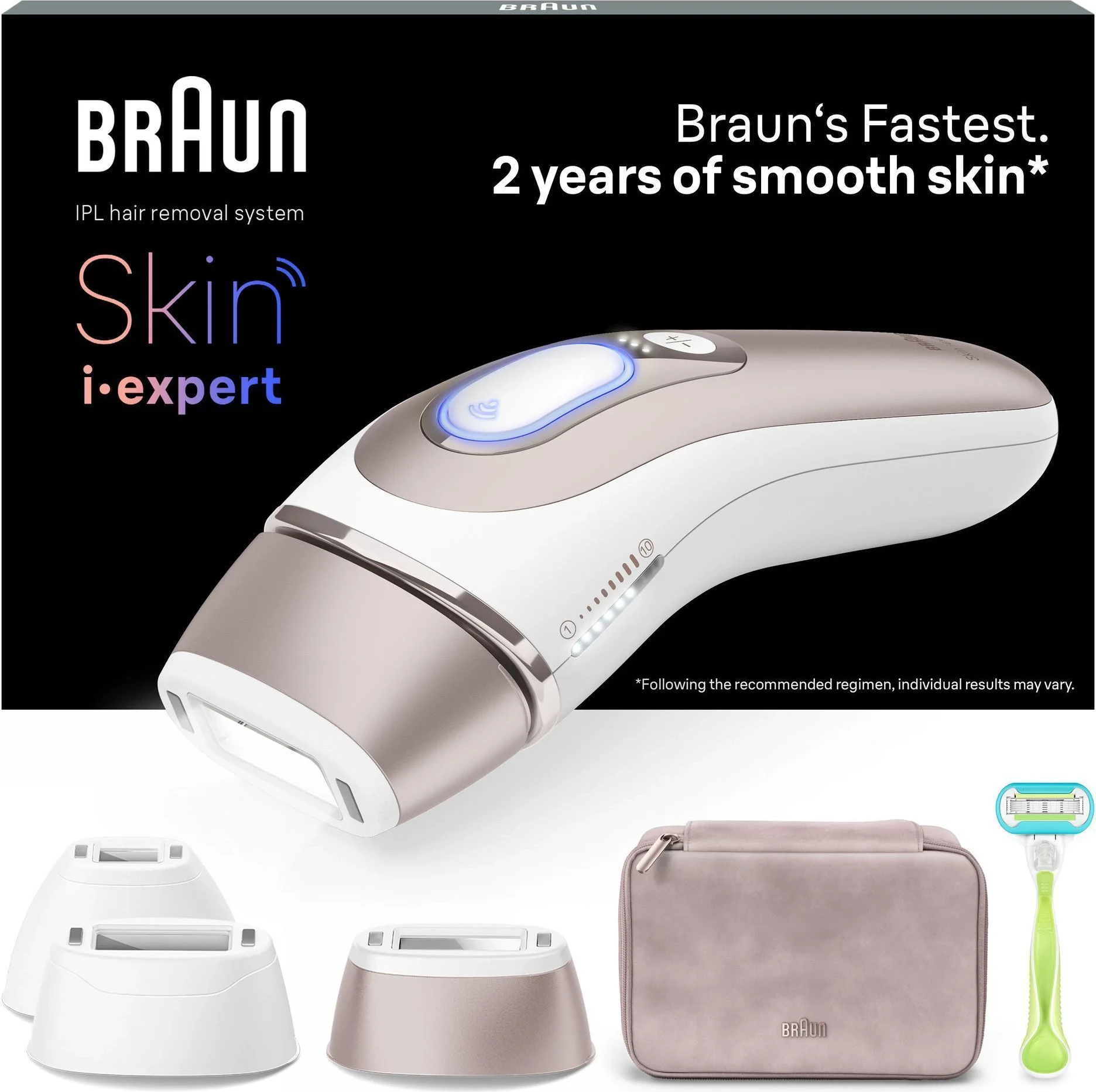 Epilator IPL Braun IPL7253 Smart Skin i·expert, 400,000 ndezje, 10 nivele intensiteti, SensoAdapt, me kabllo, me koka precize dhe çantë udhëtimi