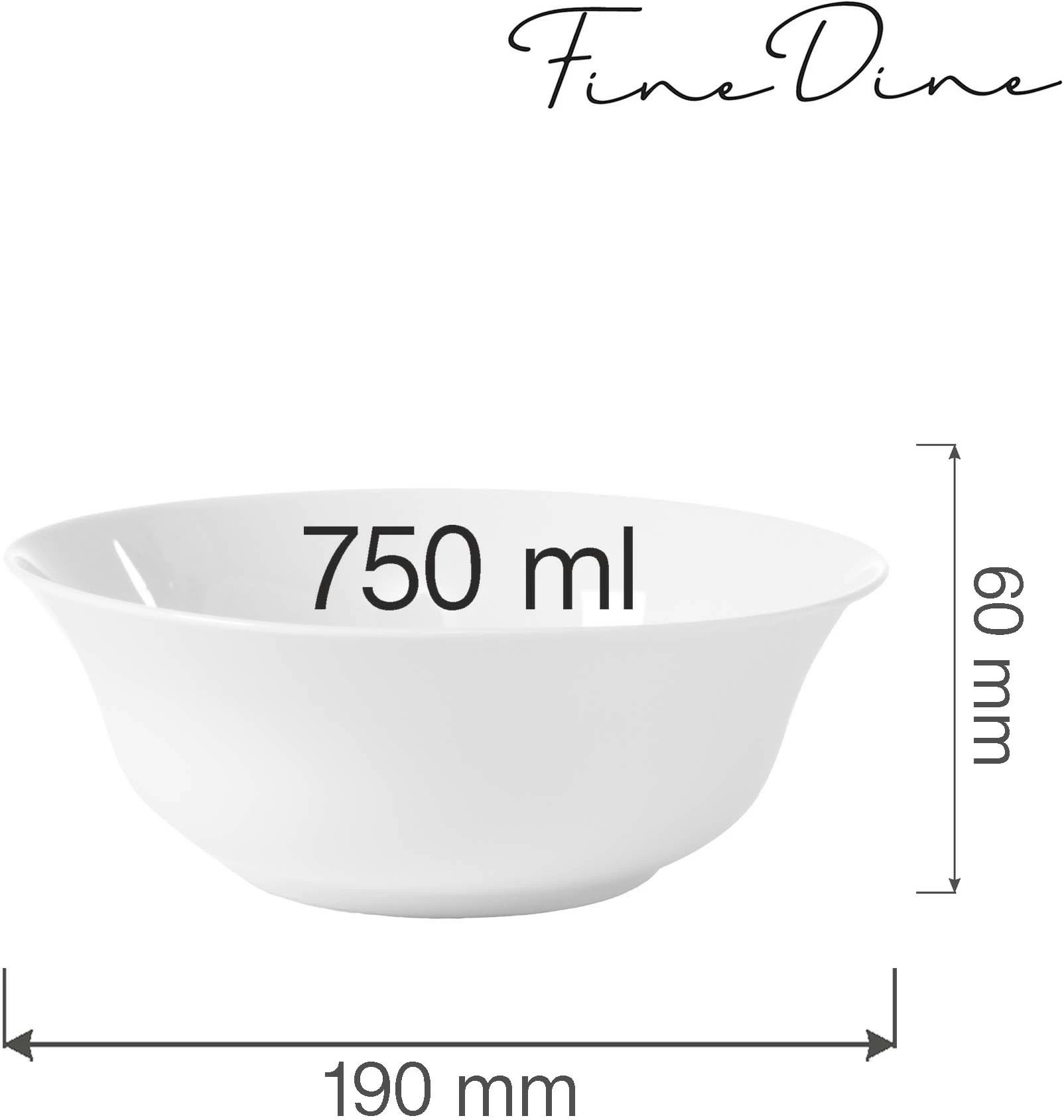 Tas Fine Dine Bianco 190 mm 750 ml, i bardhë, set 6 copë
