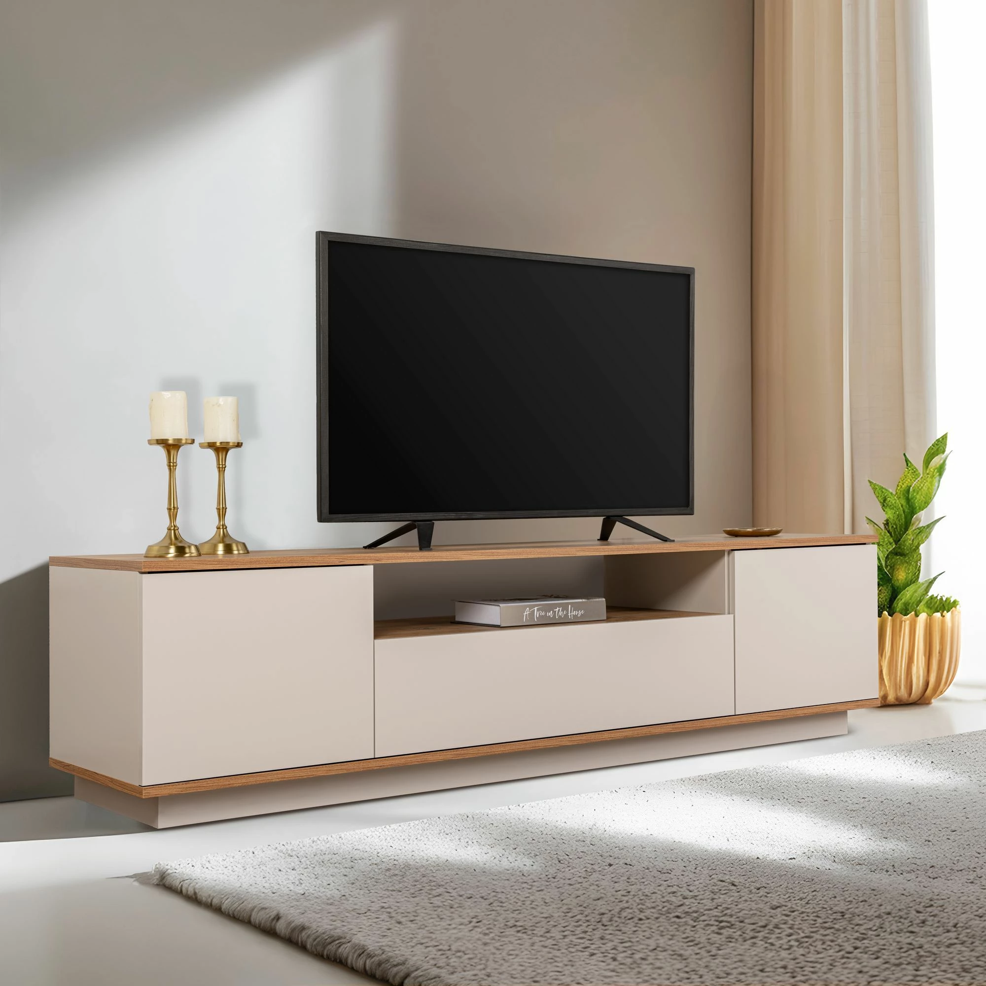 Komodë TV Skye Decor, Veramont, ngjyrë cashmere dhe Atlantic Pine