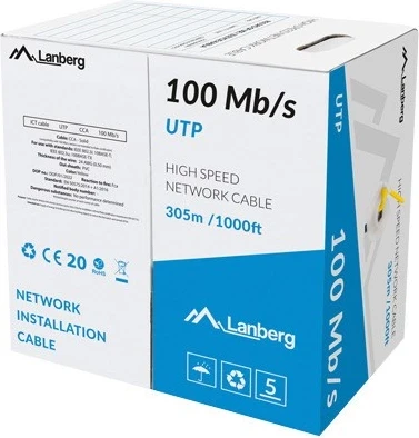 Kabllo LAN UTP Lanberg, 100MB/s, 305m, e verdhë