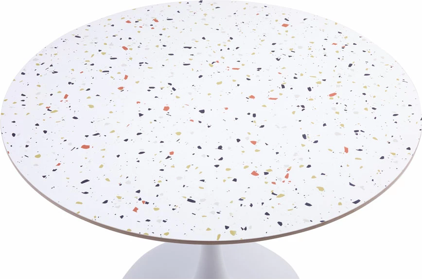 Tavolinë e rrumbullakët Nougat, terrazzo e bardhë, 100x100x75cm