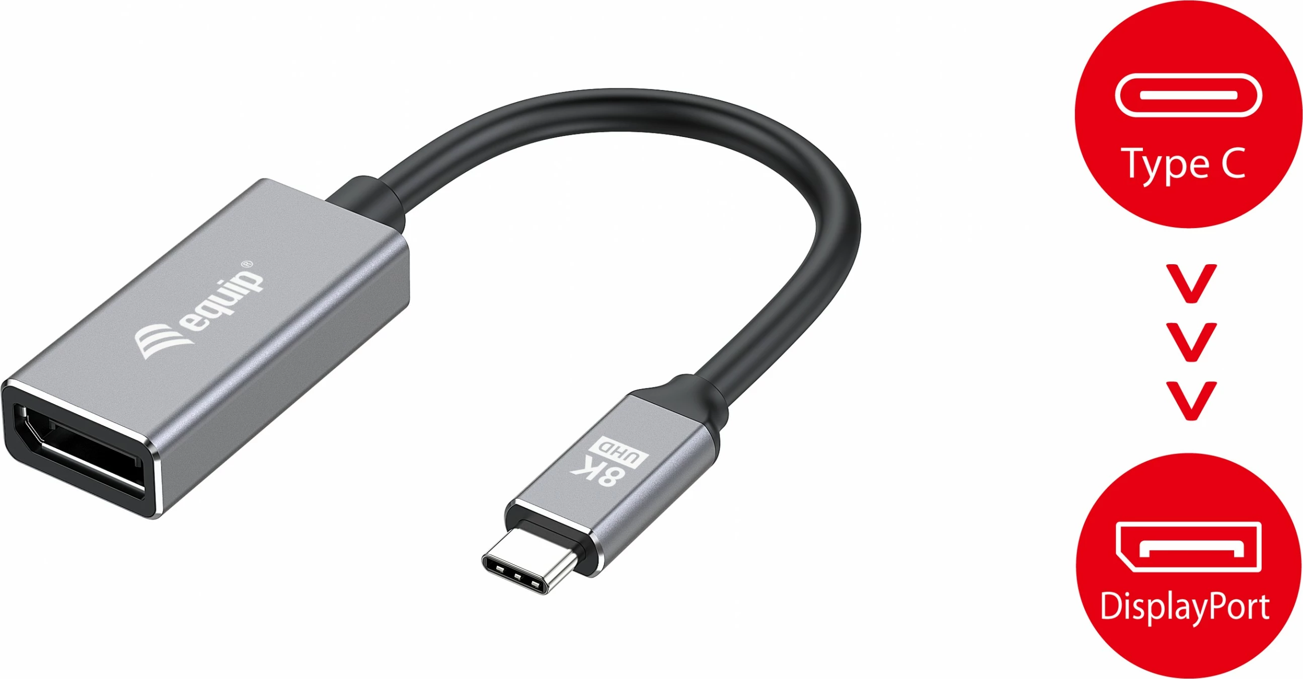 Adapter USB-C në DisplayPort 1.4 Equip, 8K/30Hz, 0.15m, zi/gri