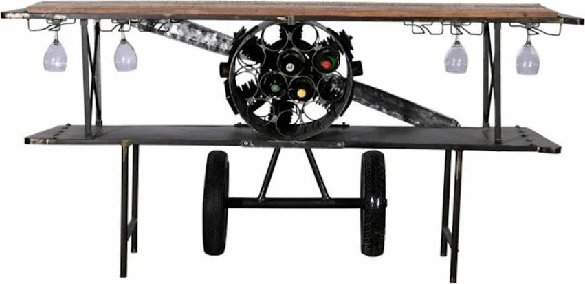 Konsol bar në formë aeroplani, ngjyrë natyrale/zezë, 191x58x91